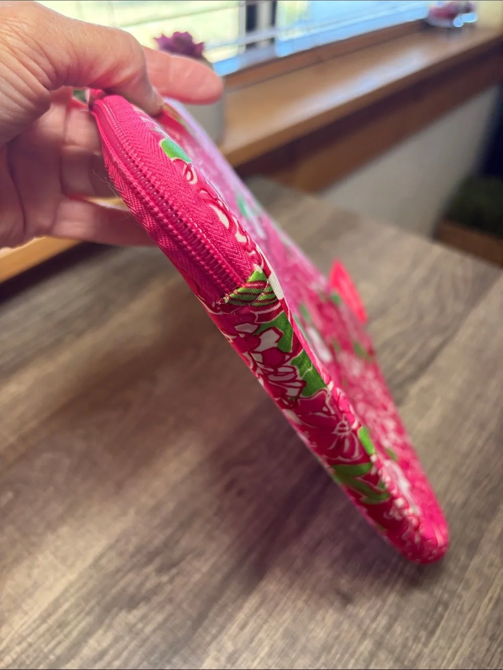 Lily Pulitzer Hot Pink Floral Tablet Sleeve with Faux Pearl Necklace & Ring